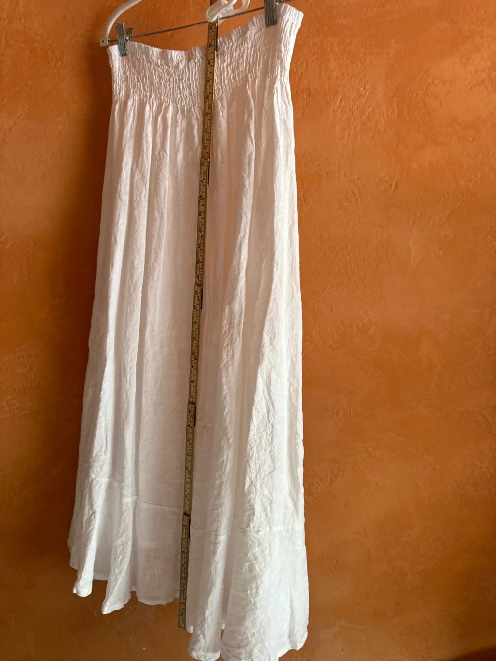 Gigi Moda White 100% Linen Smocked Button Front Maxi Skirt One Size